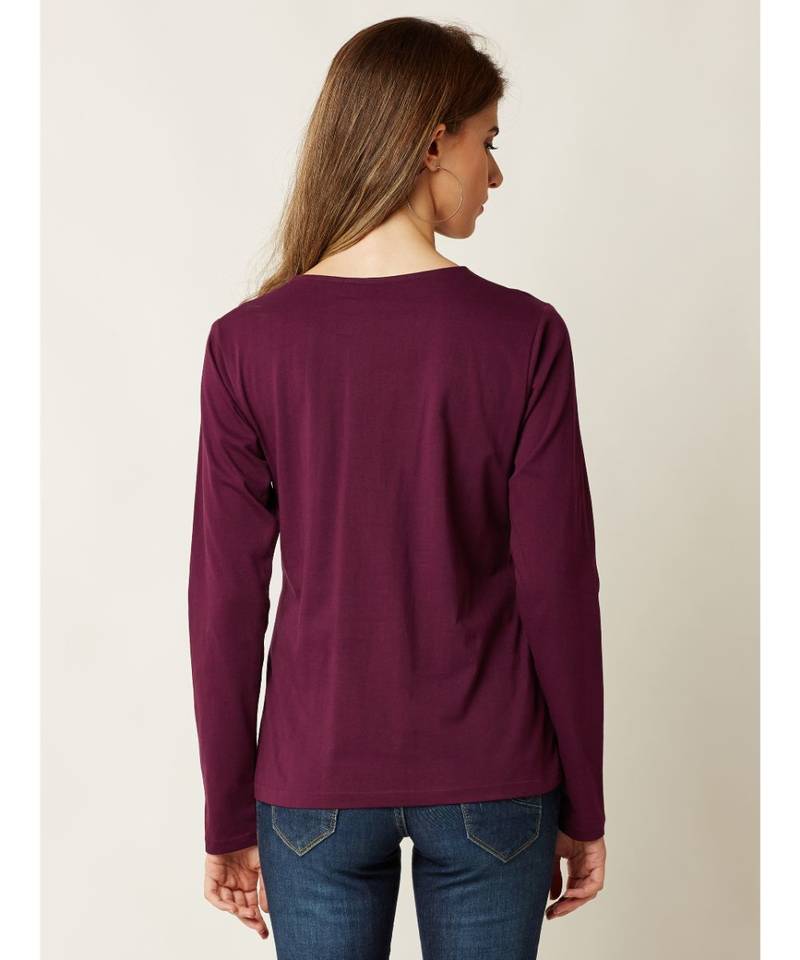 Women's Magenta Criss Cross V Neck full_sleeve Solid Top