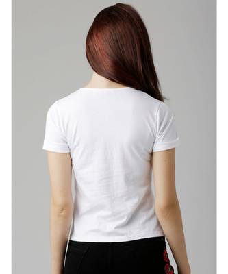 Women's White Round Neck short_sleeve Solid Cinched Waist Criss Cross Tie-Up Top 3