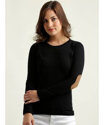 Women's Black Solid Round Neck full_sleeves Elbow Patch Top 1