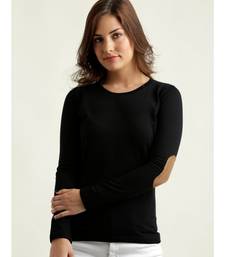 Women's Black Solid Round Neck full_sleeves Elbow Patch Top