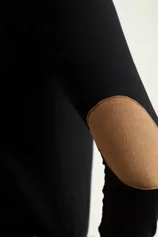 Women's Black Solid Round Neck full_sleeves Elbow Patch Top