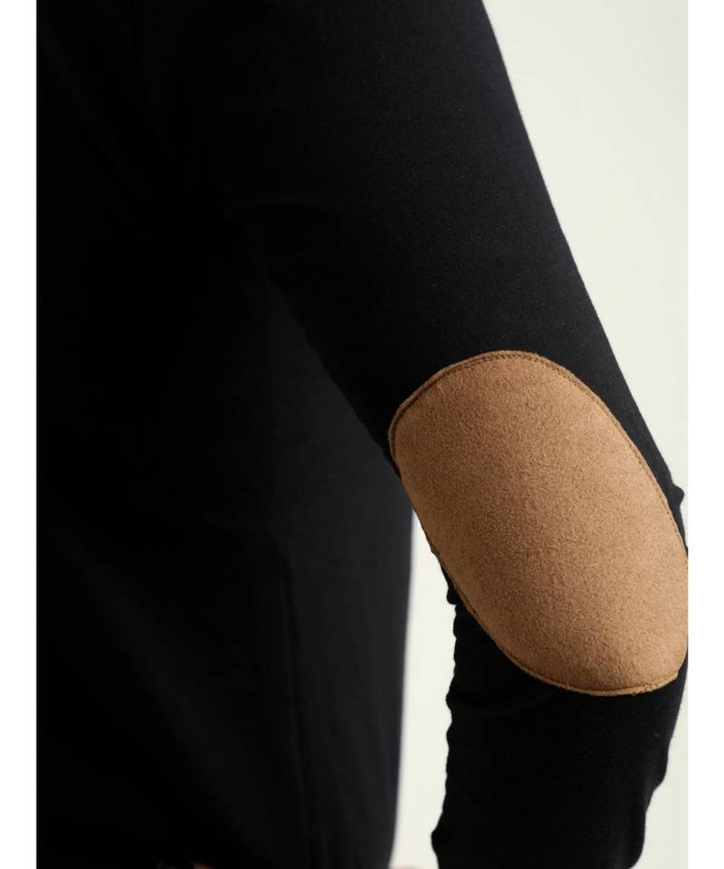 Women's Black Solid Round Neck full_sleeves Elbow Patch Top