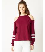 Women's Maroon Round Neck full_sleeves Cold Shoulder Sweatshirt
