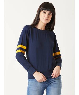 Women's blue Round Neck full_sleeves Cotton Solid Boxy Color block Paneled Sweatshirt 1