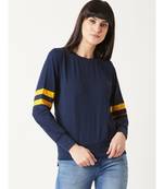 Women's blue Round Neck full_sleeves Cotton Solid Boxy Color block Paneled Sweatshirt