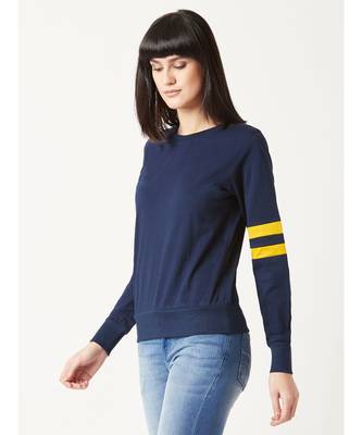 Women's blue Round Neck full_sleeves Cotton Solid Boxy Color block Paneled Sweatshirt 3