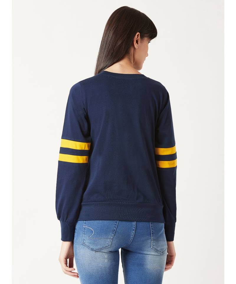 Women's blue Round Neck full_sleeves Cotton Solid Boxy Color block Paneled Sweatshirt