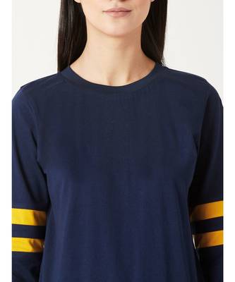 Women's blue Round Neck full_sleeves Cotton Solid Boxy Color block Paneled Sweatshirt 5