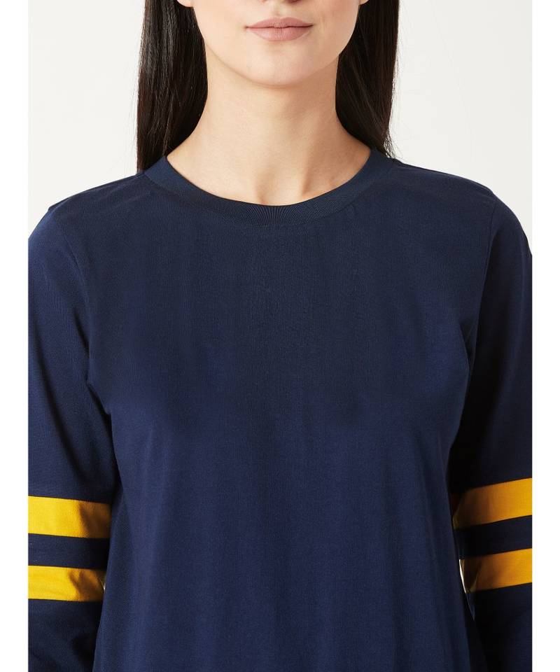 Women's blue Round Neck full_sleeves Cotton Solid Boxy Color block Paneled Sweatshirt