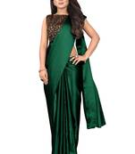 Green plain satin saree with blouse