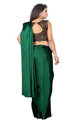 Green plain satin saree with blouse 3