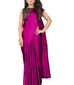Pink plain satin saree with blouse