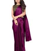 Wine plain satin saree with blouse