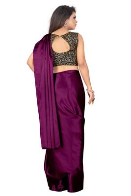 Wine plain satin saree with blouse 3