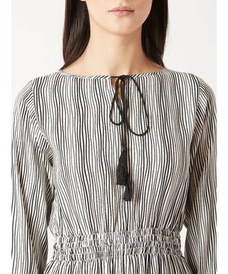 Women's Black & White Round Neck quarter_sleeve Striped Tassel Tie-Up Detailing Maxi Top 5