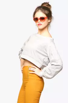 Women's Grey Round Neck full_sleeves Solid Crop Top