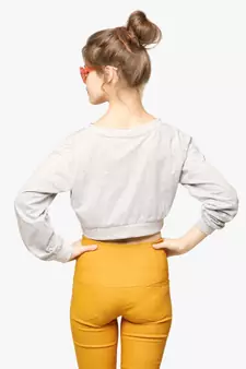 Women's Grey Round Neck full_sleeves Solid Crop Top