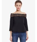 Women's Black quarter_sleeve Solid Bardot Top