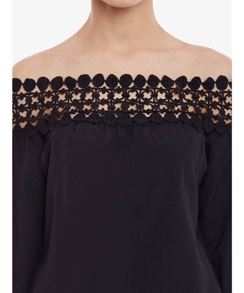 Women's Black quarter_sleeve Solid Bardot Top
