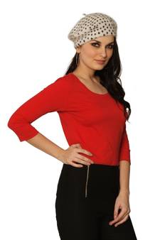 Women's Red Round Neck quarter_sleeves Solid Basic Top