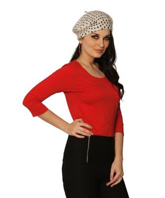 Women's Red Round Neck quarter_sleeves Solid Basic Top 1