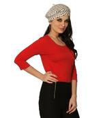 Women's Red Round Neck quarter_sleeves Solid Basic Top
