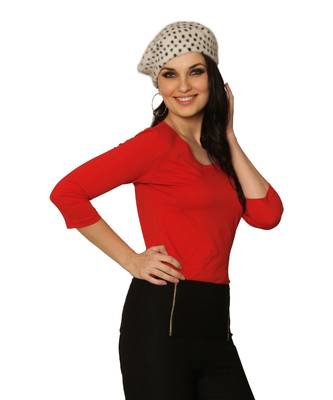 Women's Red Round Neck quarter_sleeves Solid Basic Top 3