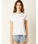 Women's White Cotton Round Neck short_sleeve Graphic Print T-Shirt