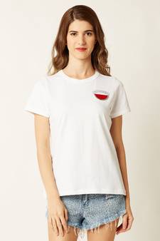 Women's White Round Neck short_sleeve Graphic Print Cotton T-Shirt