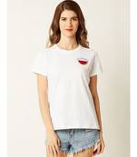 Women's White Round Neck short_sleeve Graphic Print Cotton T-Shirt