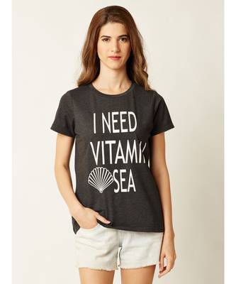 Women's Grey Round Neck short_sleeve Graphic Print Cotton T-Shirt 1