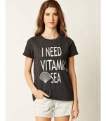 Women's Grey Round Neck short_sleeve Graphic Print Cotton T-Shirt