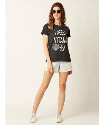 Women's Grey Round Neck short_sleeve Graphic Print Cotton T-Shirt 2