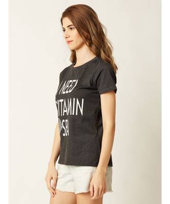 Women's Grey Round Neck short_sleeve Graphic Print Cotton T-Shirt 3