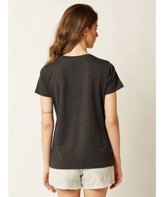 Women's Grey Round Neck short_sleeve Graphic Print Cotton T-Shirt 4