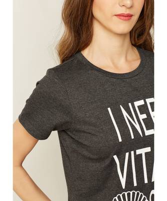 Women's Grey Round Neck short_sleeve Graphic Print Cotton T-Shirt 5