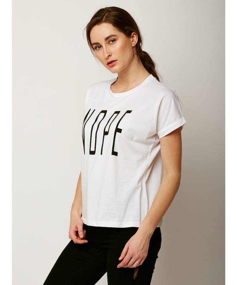 Women's White Round Neck Continuous short_sleeve Solid Graphic Print T-Shirt