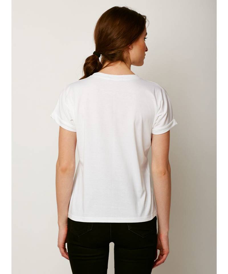 Women's White Round Neck Continuous short_sleeve Solid Graphic Print T-Shirt