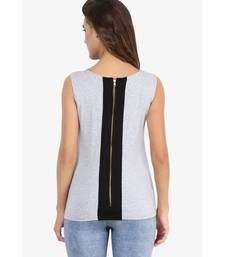 Women's Grey and Black Round Neck sleeveless Solid Basic Top