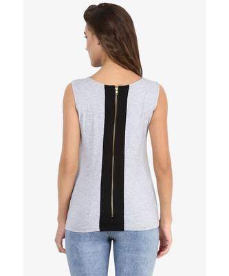 Women's Grey and Black Round Neck sleeveless Solid Basic Top 2