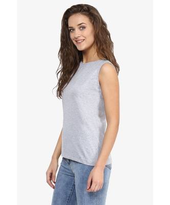 Women's Grey and Black Round Neck sleeveless Solid Basic Top 1