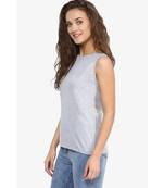 Women's Grey and Black Round Neck sleeveless Solid Basic Top
