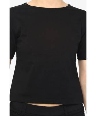 Women's Black Round Neck half_sleeves Solid Basic Crop Top 5