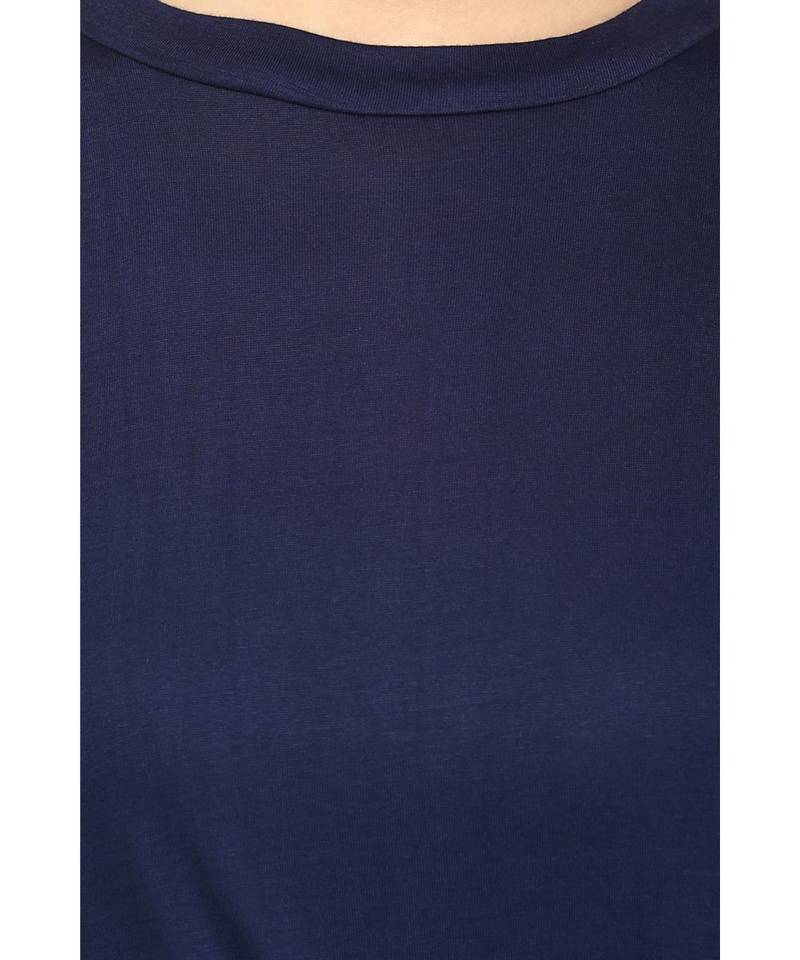 Women's blue Round Neck quarter_sleeves Solid Shoulder Cut-Out Top