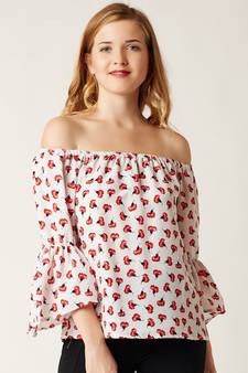 Women's Multicolored Off-Shoulder full_sleeves Ruffled Floral Printed Top