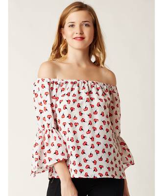 Women's Multicolored Off-Shoulder full_sleeves Ruffled Floral Printed Top 1
