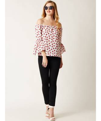 Women's Multicolored Off-Shoulder full_sleeves Ruffled Floral Printed Top 2