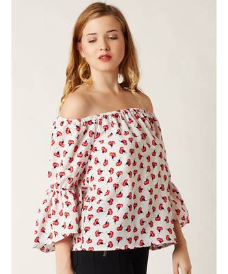 Women's Multicolored Off-Shoulder full_sleeves Ruffled Floral Printed Top 3
