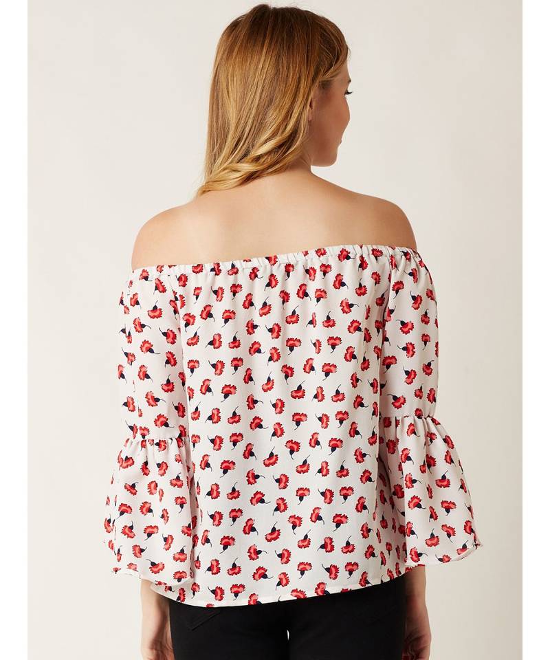 Women's Multicolored Off-Shoulder full_sleeves Ruffled Floral Printed Top
