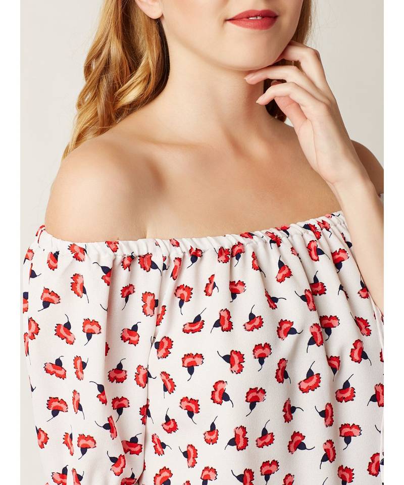 Women's Multicolored Off-Shoulder full_sleeves Ruffled Floral Printed Top